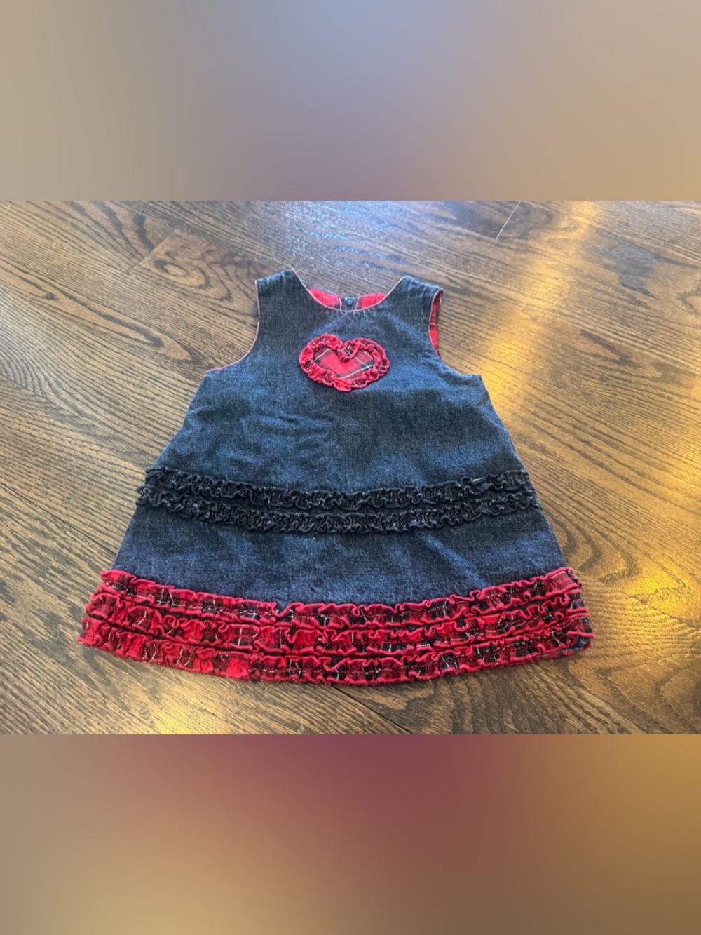 The Children's Place Navy and Red Ruffle Heart Denim Dress